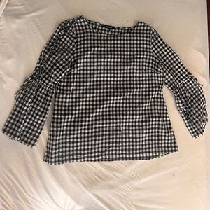 Madewell Black & White Plaid Gingham Lace Up Long Bell Sleeve Top Size M